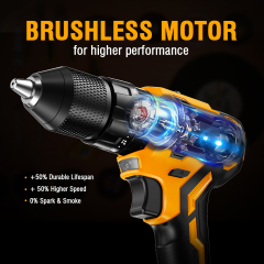 WORKSITE 3/8" Brushless Cordless Drill 20V Battery Wireless Handheld Compact Lightweight Power Hammer Drills