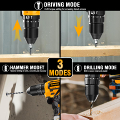 WORKSITE 3/8" Brushless Cordless Drill 20V Battery Wireless Handheld Compact Lightweight Power Hammer Drills