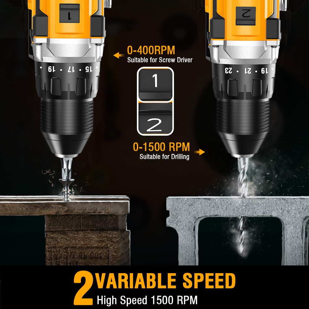 WORKSITE 1/2" Brushless Cordless Drill 20V Battery Wireless Handheld Compact Lightweight Power Hammer Electric Drills