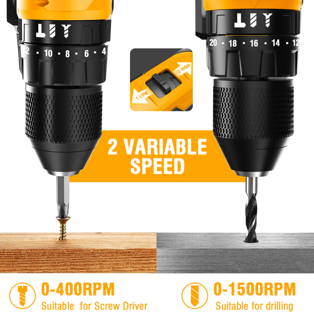 WORKSITE 3/8" Brushless Cordless Drill 20V Battery Wireless Handheld Compact Lightweight Power Hammer Drills