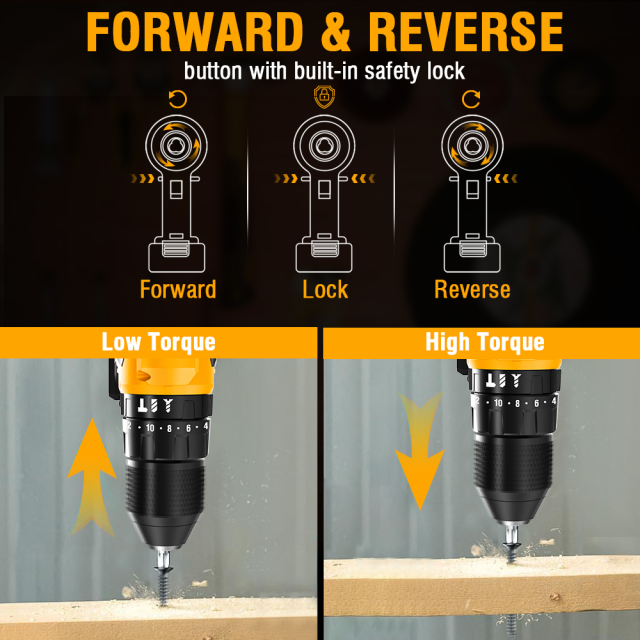 WORKSITE 3/8" Brushless Cordless Drill 20V Battery Wireless Handheld Compact Lightweight Power Hammer Drills