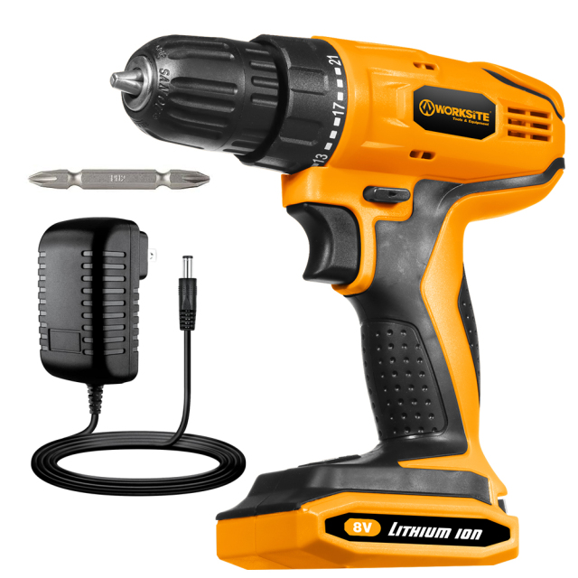 WORKSITE 8V Power Cordless Drill 3/8" Keyless Variable Speed Portable Handheld Wireless Electric Battery Drills