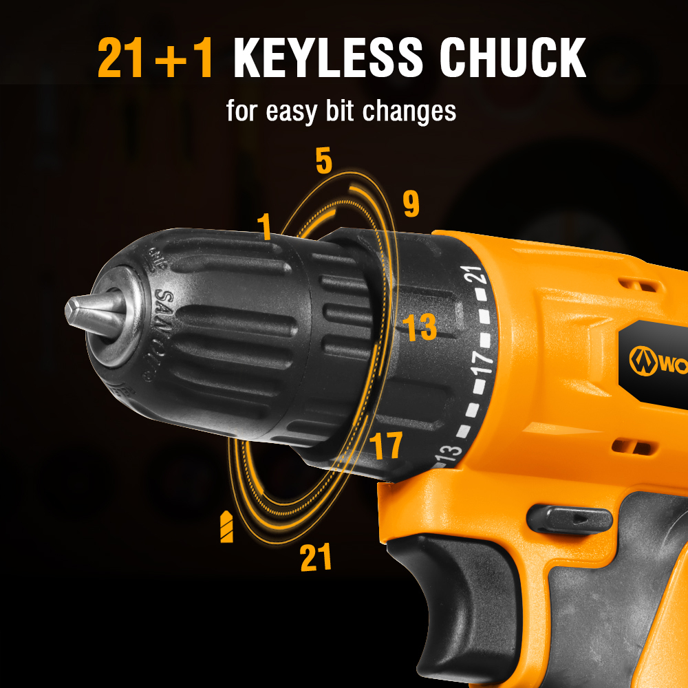 WORKSITE 8V Power Cordless Drill 3/8" Keyless Variable Speed Portable Handheld Wireless Electric Battery Drills