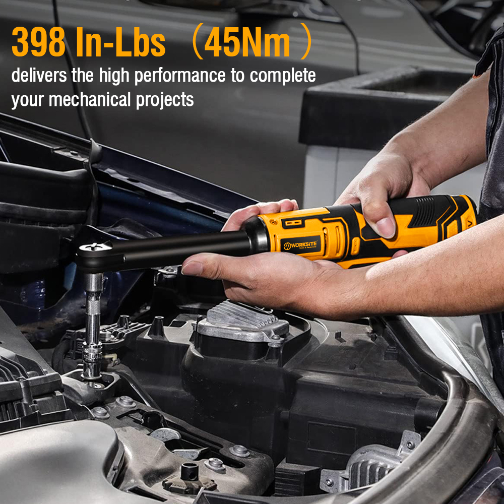 WORKSITE 12V Extended Reach Cordless Ratchet Wrench 3/8" 45Nm Mini Battery Power Adjustable Wrenches Flex Head