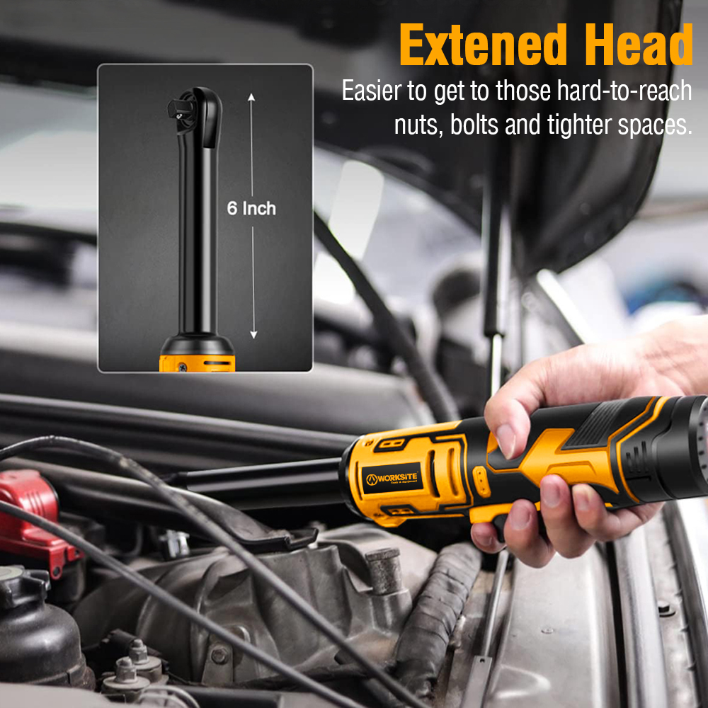WORKSITE 12V Extended Reach Cordless Ratchet Wrench 1/4" 45Nm Mini Battery Power Adjustable Wrenches Flex Head