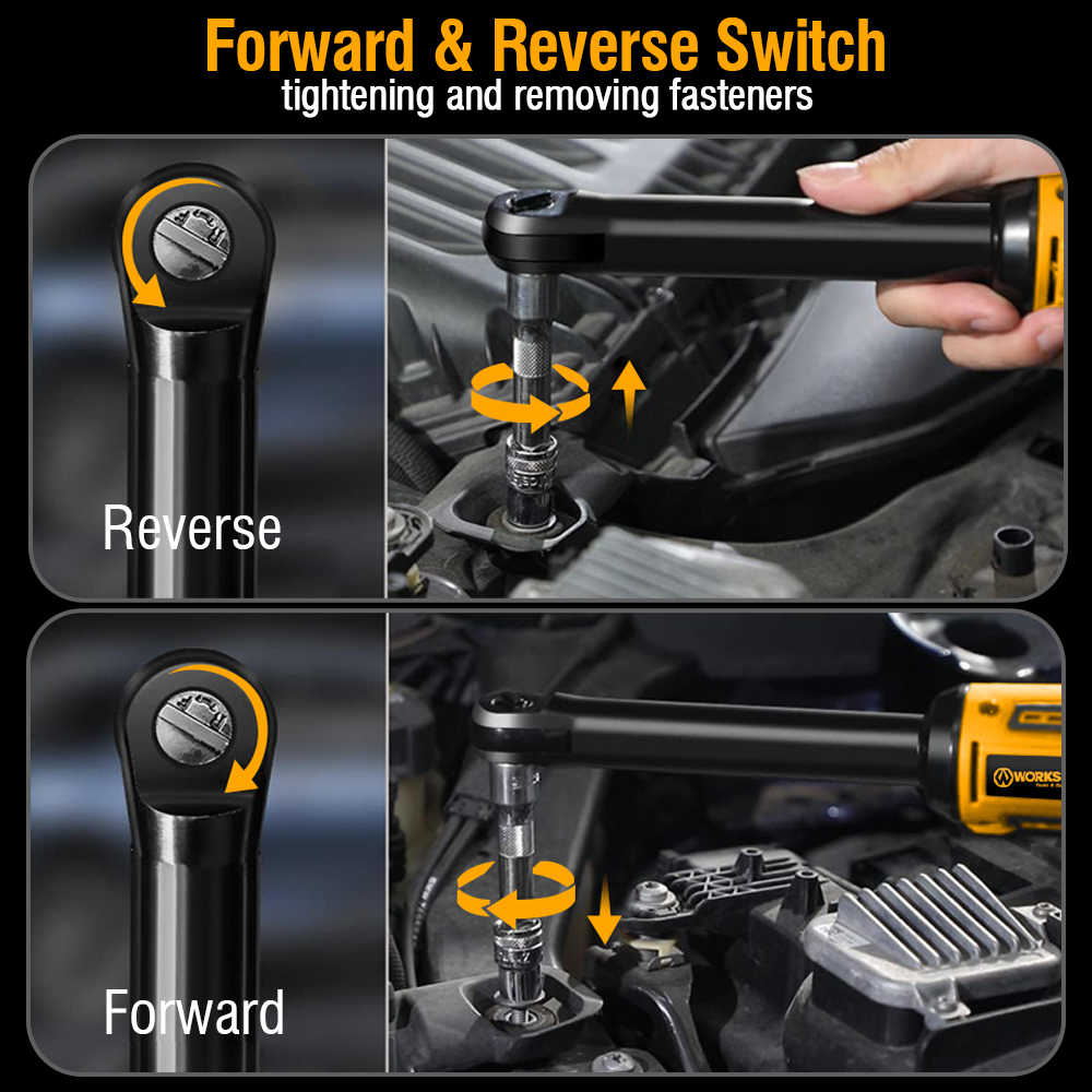 WORKSITE 12V Extended Reach Cordless Ratchet Wrench 3/8" 45Nm Mini Battery Power Adjustable Wrenches Flex Head