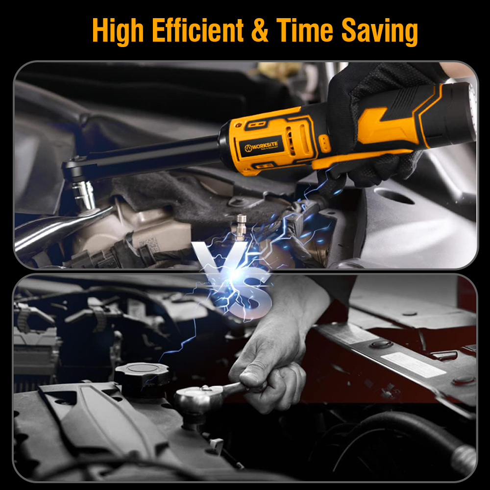 WORKSITE 12V Extended Reach Cordless Ratchet Wrench 1/4" 45Nm Mini Battery Power Adjustable Wrenches Flex Head