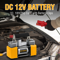 WORKSITE Portable Tire Inflator Air Compressor 12V DC Heavy Duty Dual Cylinder 150PSI with Pressure Gauge