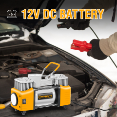 WORKSITE Dual Cylinder Tire Inflator Portable Air Compressor Heavy Duty 12V DC 120PSI Fast Inflation 45L/Min Auto Pump