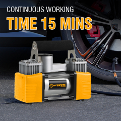 WORKSITE Portable Tire Inflator Air Compressor 12V DC Heavy Duty Dual Cylinder 150PSI with Pressure Gauge