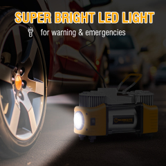 WORKSITE Dual Cylinder Tire Inflator Portable Air Compressor Heavy Duty 12V DC 120PSI Fast Inflation 45L/Min Auto Pump