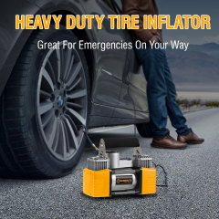 WORKSITE Portable Tire Inflator Air Compressor 12V DC Heavy Duty Dual Cylinder 150PSI with Pressure Gauge