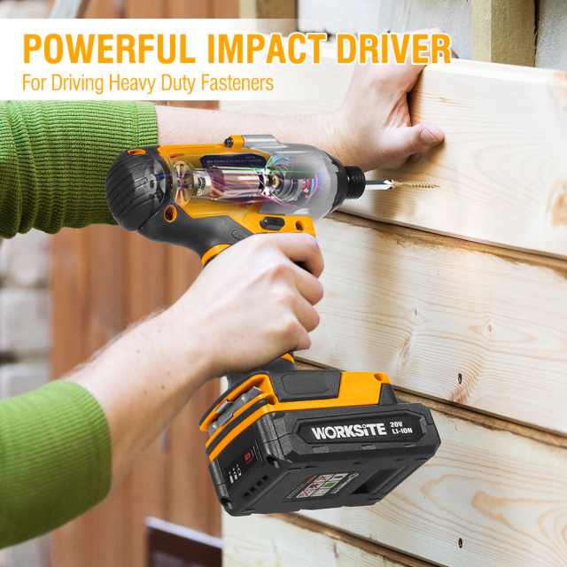 WORKSITE Cordless Impact Driver 1/4" Compact Power Handheld 120Nm (1060 in-lbs) Torque,Variable Speed 2700 RPM Drivers