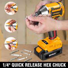 WORKSITE 20V Brushless Cordless Impact Driver 1/4" High Torque 200N.m Compact Handheld Variable Speed Electric Drivers