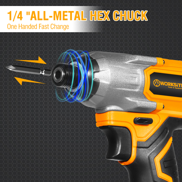 WORKSITE Cordless Impact Driver 1/4" Compact Power Handheld 120Nm (1060 in-lbs) Torque,Variable Speed 2700 RPM Drivers