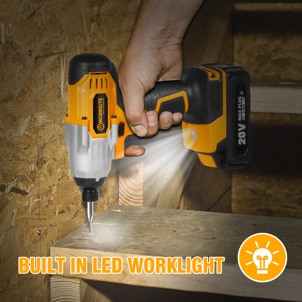 WORKSITE Cordless Impact Driver 1/4" Compact Power Handheld 120Nm (1060 in-lbs) Torque,Variable Speed 2700 RPM Drivers