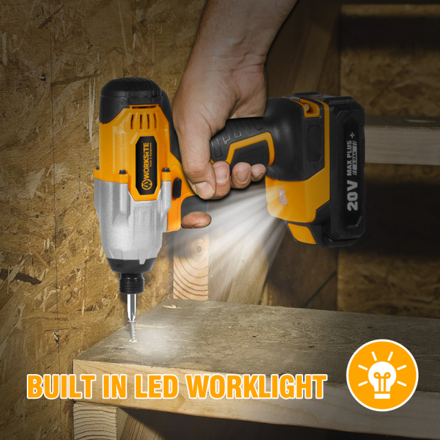 WORKSITE Cordless Impact Driver 1/4" Compact Power Handheld 120Nm (1060 in-lbs) Torque,Variable Speed 2700 RPM Drivers