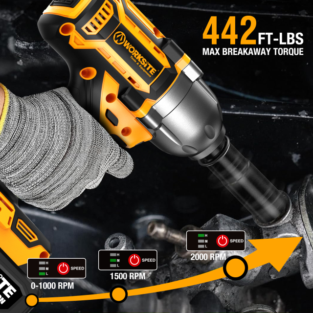 WORKSITE Brushless Cordless Impact Wrench 1/2" (13mm) 20V Battery High Torque 600Nm Variable Speed 3250 RPM Wrenches
