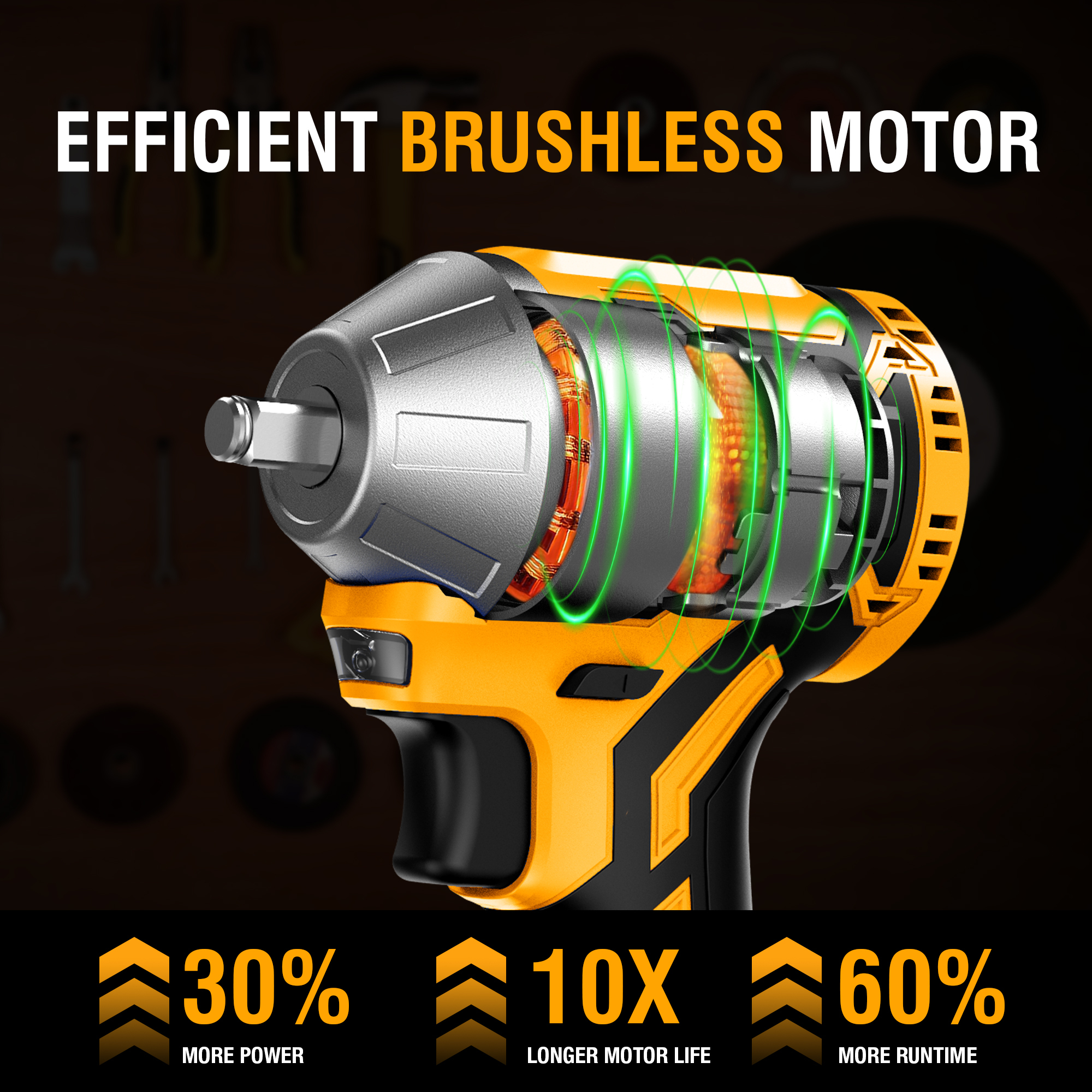 WORKSITE Brushless Impact Wrench 3/8 inch (10mm) 20V Battery Power 250Nm Variable Speed 3250 RPM Electric Wrenches