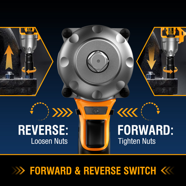 WORKSITE Brushless Cordless Impact Wrench 1/2" (13mm) 20V Battery High Torque 600Nm Variable Speed 3250 RPM Wrenches