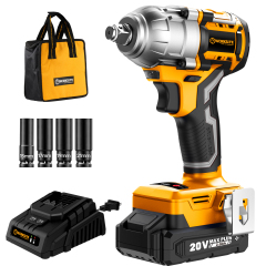 WORKSITE 20V Brushless Cordless Impact Wrench 1/2-inch Variable Speed 500Nm Square Head Lug Nuts Electric Wrenches