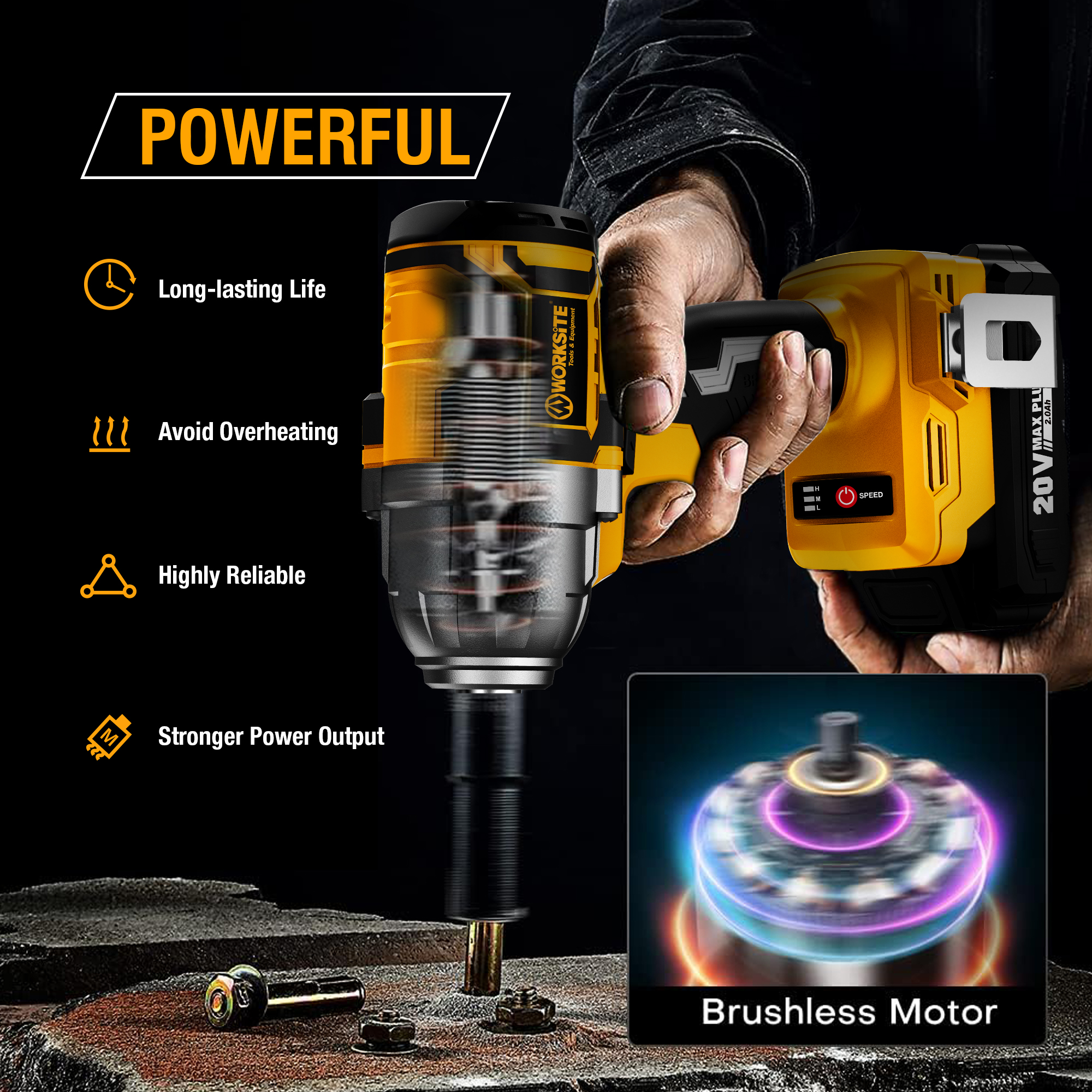 ANA WT500E エヌズ WORKSITE 20V Brushless Cordless Impact Wrench 1/2
