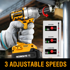 WORKSITE 20V Brushless Cordless Impact Wrench 1/2-inch Variable Speed 500Nm Square Head Lug Nuts Electric Wrenches