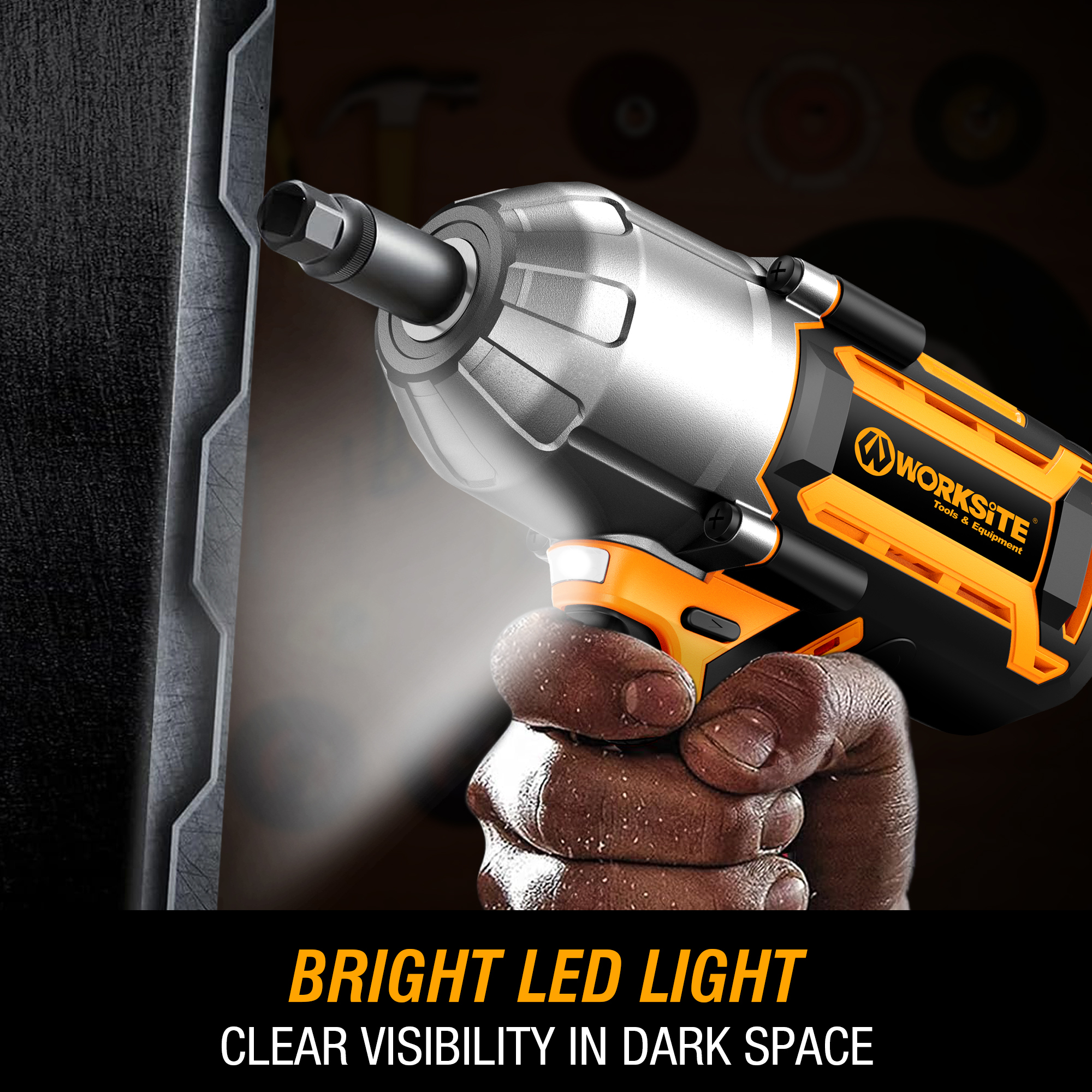 WORKSITE 20V Brushless Cordless Impact Wrench 1/2-inch High Torque 1000Nm Square Head Tire Lug Nuts Electric Wrenches