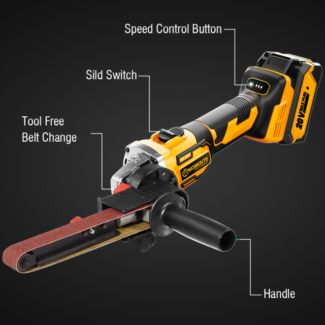 WORKSITE Brushless Cordless Belt Sander 20V Max Battery Powered 1.2in. x 21in. Handheld Power Detail Sanding Machine
