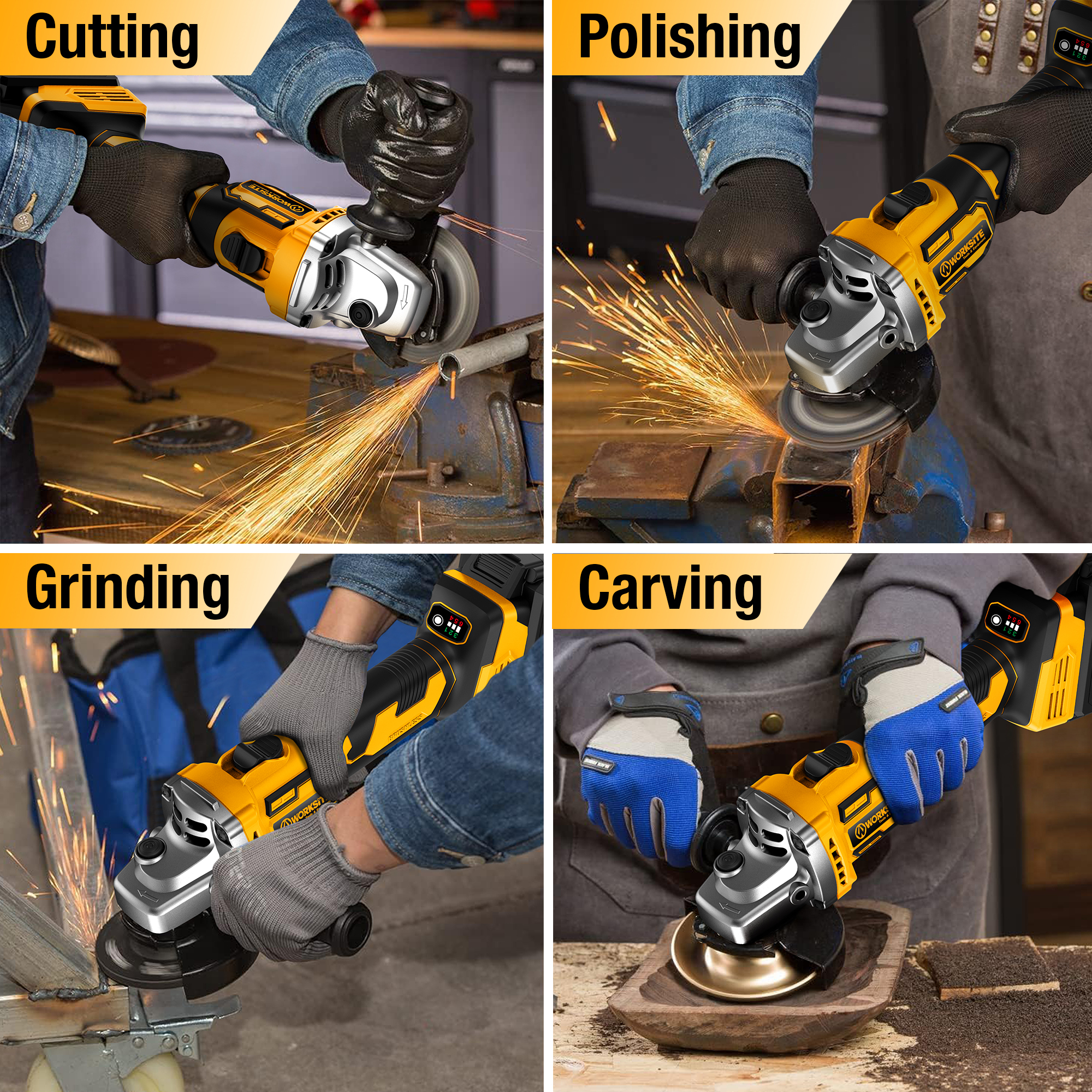 WORKSITE Brushless Angle Grinder Tool 4.5 Inch Variable Speed Portable Handheld Battery Powered Electric Grinders