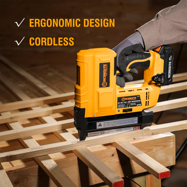 WORKSITE 2-In-1 Brad Nailer Stapler 18 Gauge Battery Powered Portable Nail Gun Compatible with 3/4"~2" Nails and 3/4"~1-9/16" Staples
