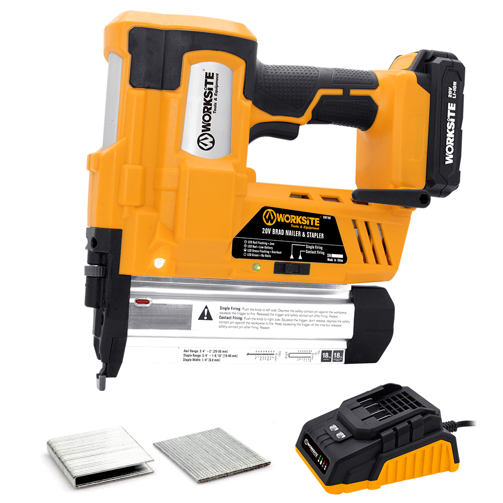 WORKSITE 2 In 1 Cordless Nailer Stapler 18 Guage 20V Portable Nail Gun