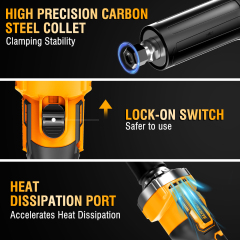 WORKSITE Brushless Die Grinder 1" Collet Variable Speed (10000-26000RPM) Ergonomic Grip for Rust Removal, Grinding, Cutting, Polishing, with 1/4" Collets