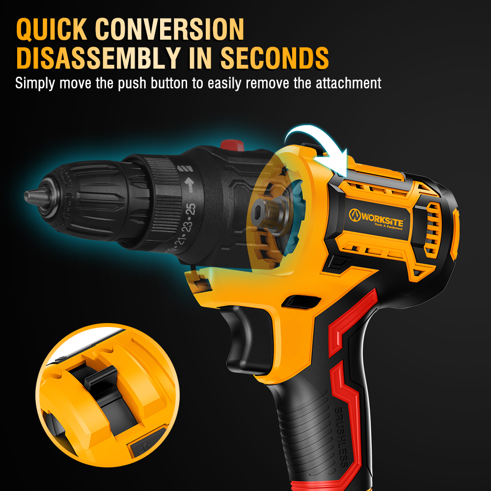 WORKSITE 20V Brushless Interchangeable Power Tool Variable Speed up to 24000 RPM Battery Powered Angle grinder