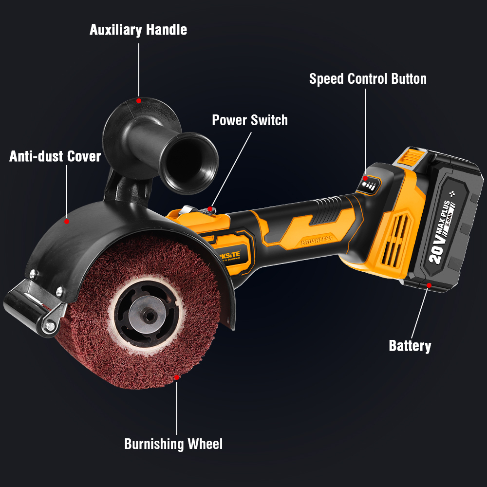 WORKSITE Brushless Cordless Burnishing Machine 20V Vaiable Speed 2500RPM Polisher Sander Tools for Metal and Stainless Steel Polishing