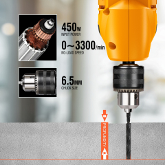 WORKSITE Electric Corded Hammer Drill 450W 3/8 Inch Metal Chuck Variable Speed 3300RPM Power Handheld Drills