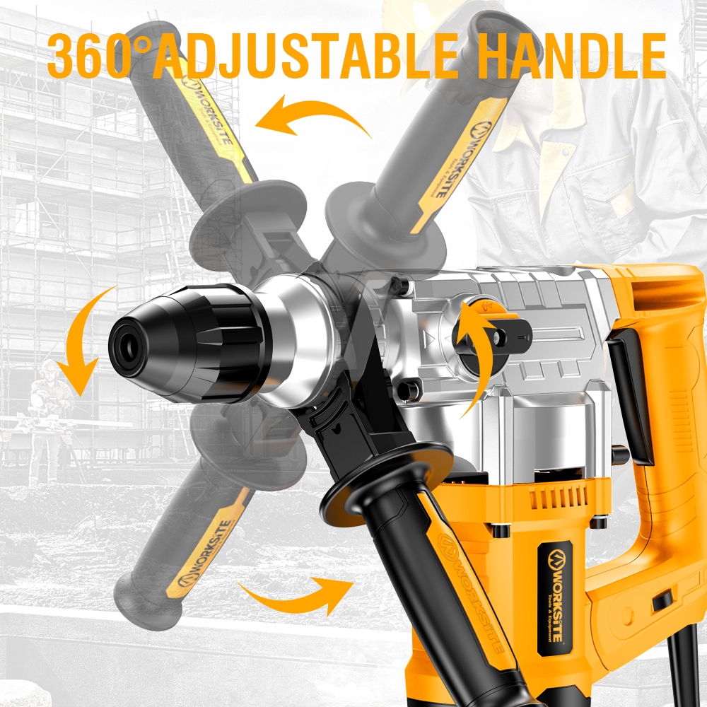 WORKSITE Electric Rotary Hammer Drill 26MM Professional Heavy Duty 1050W Steel Concrete Stone Drilling Tools