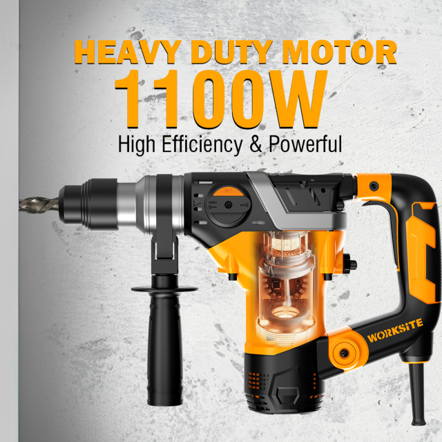 WORKSITE Electric Rotary Hammer Drill 28MM Professional Heavy Duty 1100W Concrete Stone Drilling Tools