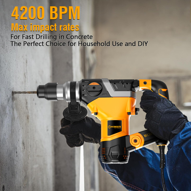 WORKSITE Electric Rotary Hammer Drill 28MM Professional Heavy Duty 1100W Concrete Stone Drilling Tools