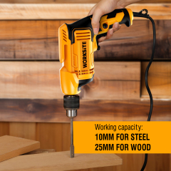 WORKSITE 450W Corded Hammer Drill 3/8" Metal Chuck Variable Speed 3300RPM Electric Power Handheld Drilling Tools