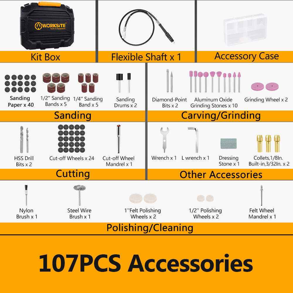 WORKSITE Electric Rotary Tool Kit 130W Variable Speed 35000RPM Corded Power Engraving Carving Rotary Tools with Case