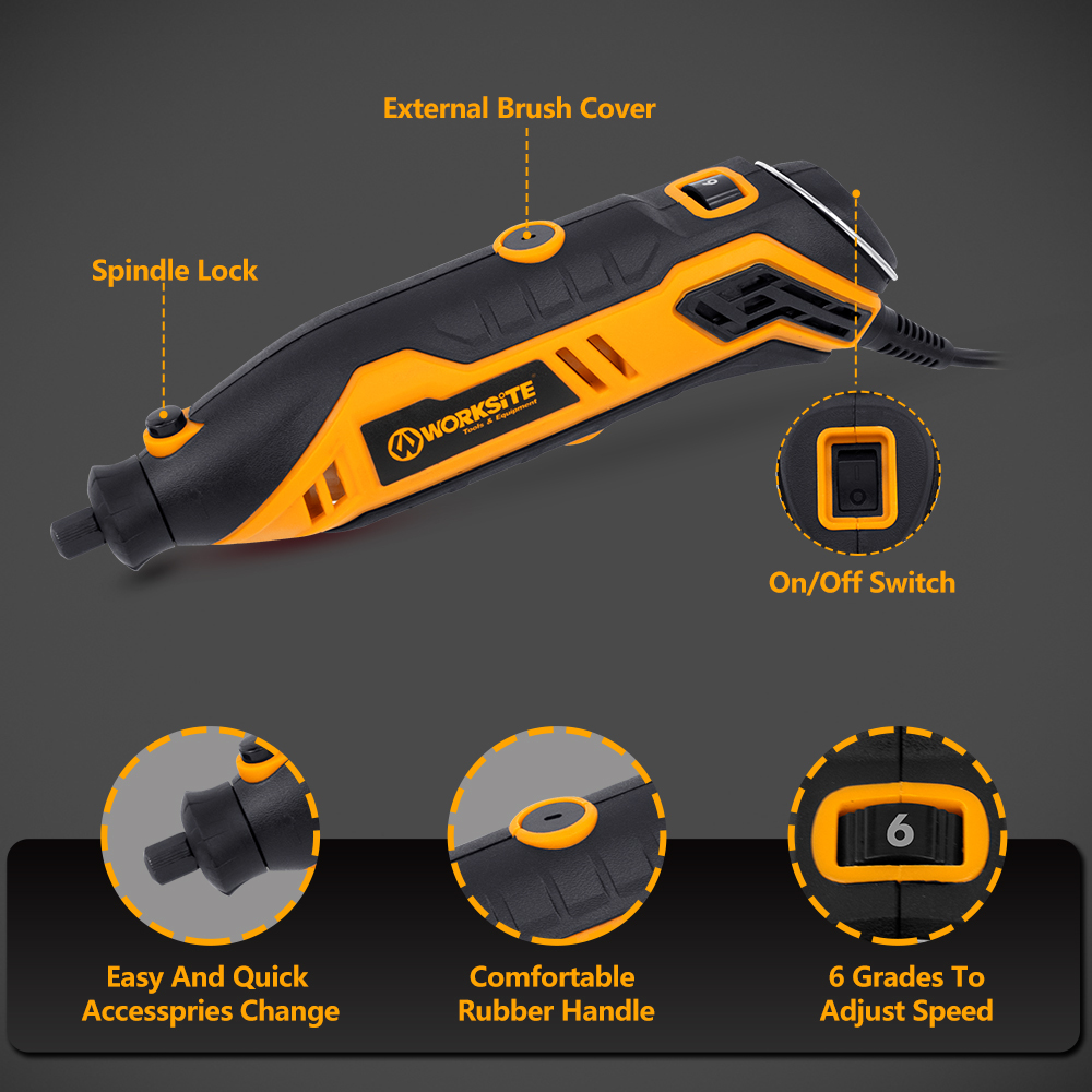 WORKSITE Electric Rotary Tool Kit 130W Variable Speed 35000RPM Corded Power Engraving Carving Rotary Tools with Case
