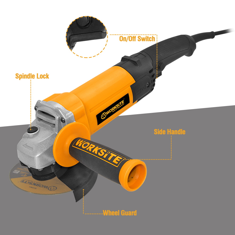 WORKSITE Small Angle Grinder Handheld 100mm Cutting Discs 900W 11000/min Speed Metal Grinding Corded Power Electric Grinders Tools