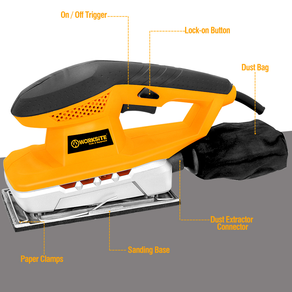 WORKSITE Sheet Sander 11000 OPM Electric 200W Portable Handheld Drywall Wood Finishing Sanding Tool