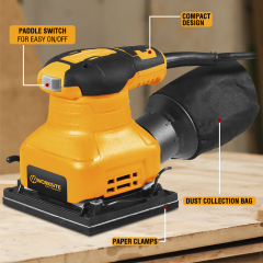 WORKSITE Palm Sander 1/4 Sheet 250W 14500 RPM Speed Electric Handheld Drywall Woodworking Plam Sanders with Dust Bag