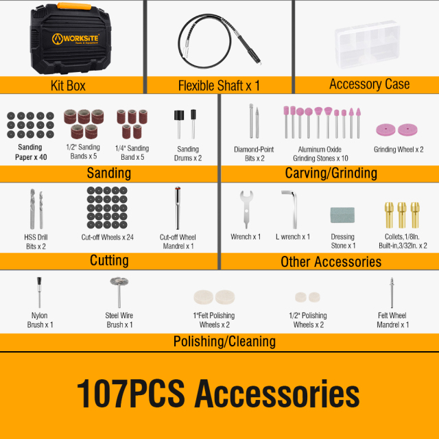 WORKSITE Electric Rotary Tool Kit 101PCS Accessories Set Variable Speed 35000RPM Corded Power Engraving Carving Tools