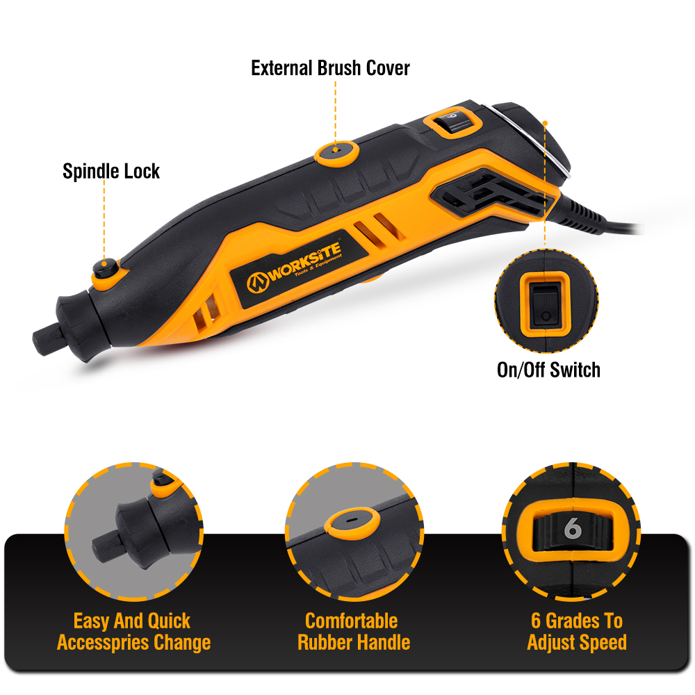 WORKSITE Electric Rotary Tool Kit 101PCS Accessories Set Variable Speed 35000RPM Corded Power Engraving Carving Tools