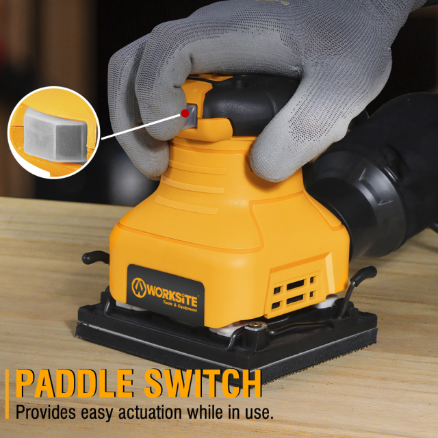 WORKSITE Palm Sander 1/4 Sheet 250W 14500 RPM Speed Electric Handheld Drywall Woodworking Plam Sanders with Dust Bag