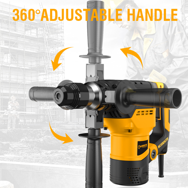 WORKSITE Electric Rotary Hammer Drill 32MM Professional Heavy Duty 1500W Variable Speed Concrete Stone Rotary Hammer