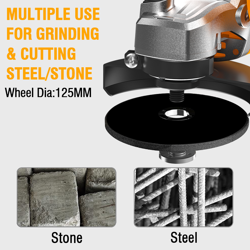 WORKSITE Angle Grinder 125mm Cutting Discs 1200W 11000/min Speed Metal Grinding Corded Power Electric Grinders Tools
